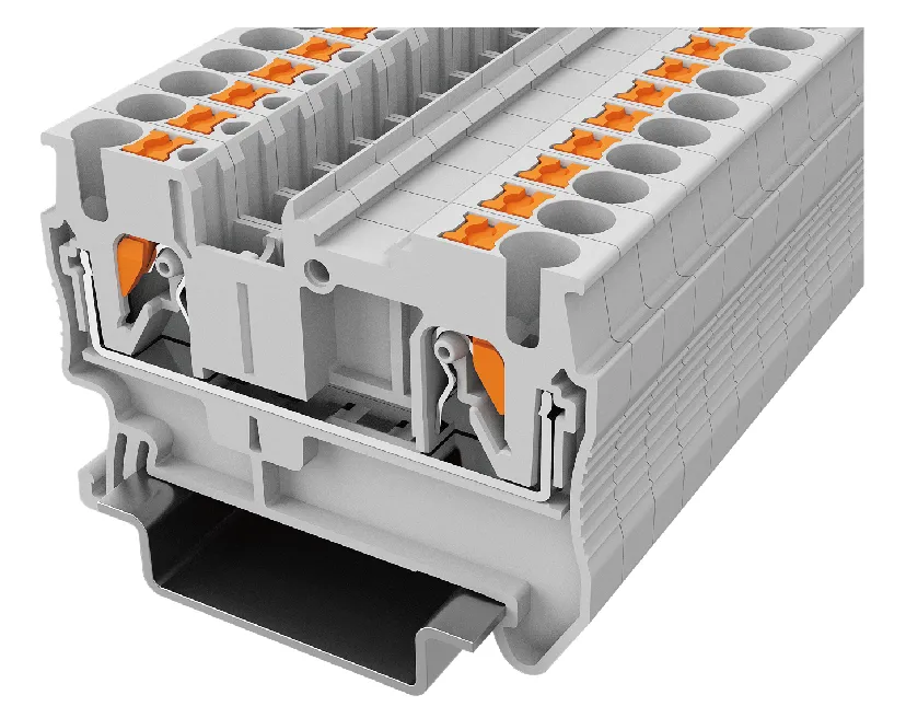 Push‑in DIN rail terminal block for electrical wiring